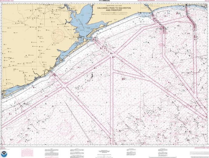 NOAA Nautical Chart 1117ANEOG: Calcasieu Pass to Galveston and Freeport (Oil and Gas Leasing Areas)