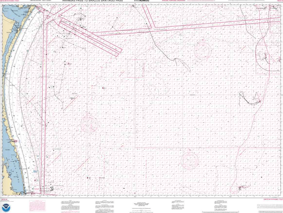 NOAA Nautical Chart 1117ASWOG: Aransas Pass to Bazos Santiago Pass (Oil and Gas Leasing Areas)