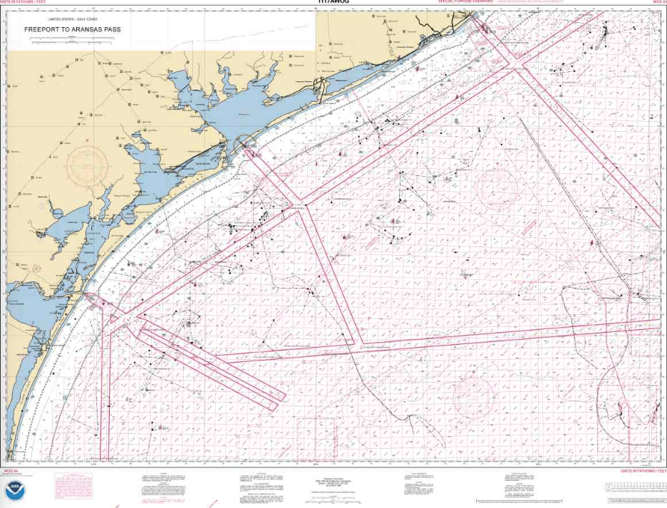 NOAA Nautical Chart 1117AWOG: Freeport to Aransas Pass (Oil and Gas Leasing Areas)