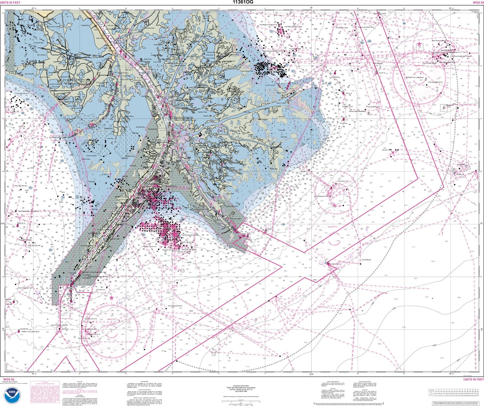 NOAA Chart 11361 Mississippi River Delta Amnautical