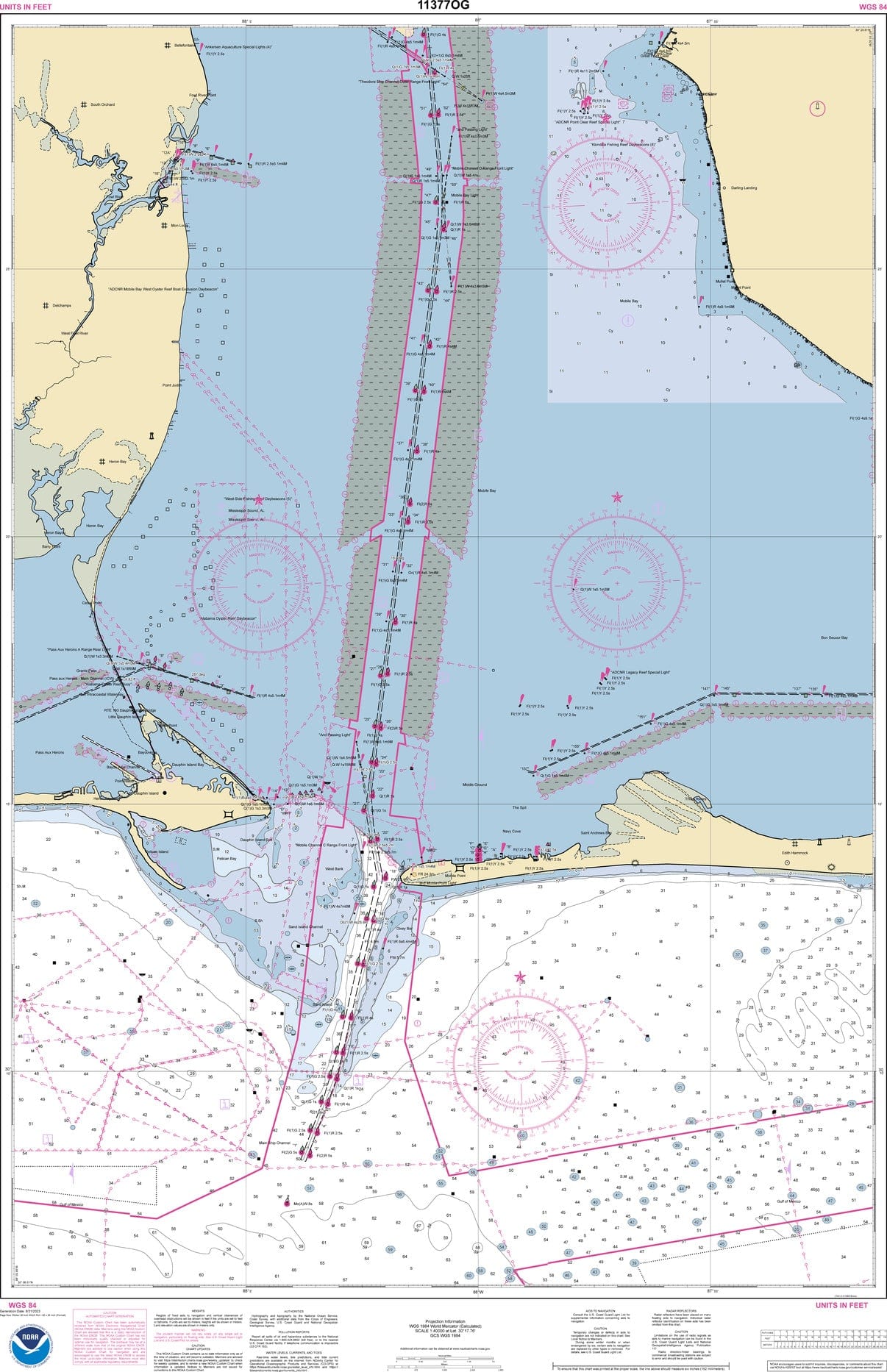 NOAA Nautical Chart 11377: Mobile Bay Approaches and Lower Half