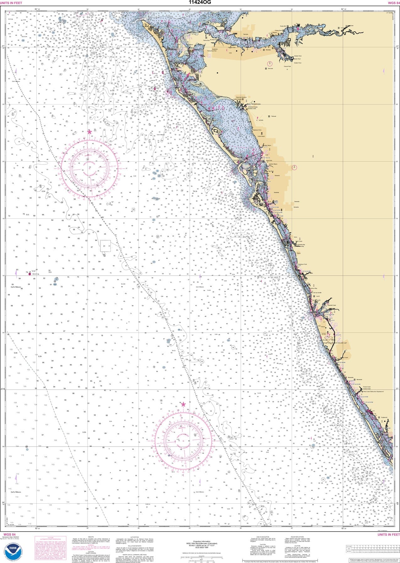 NOAA Nautical Chart 11424: Lemon Bay to Passage Key Inlet - Amnautical