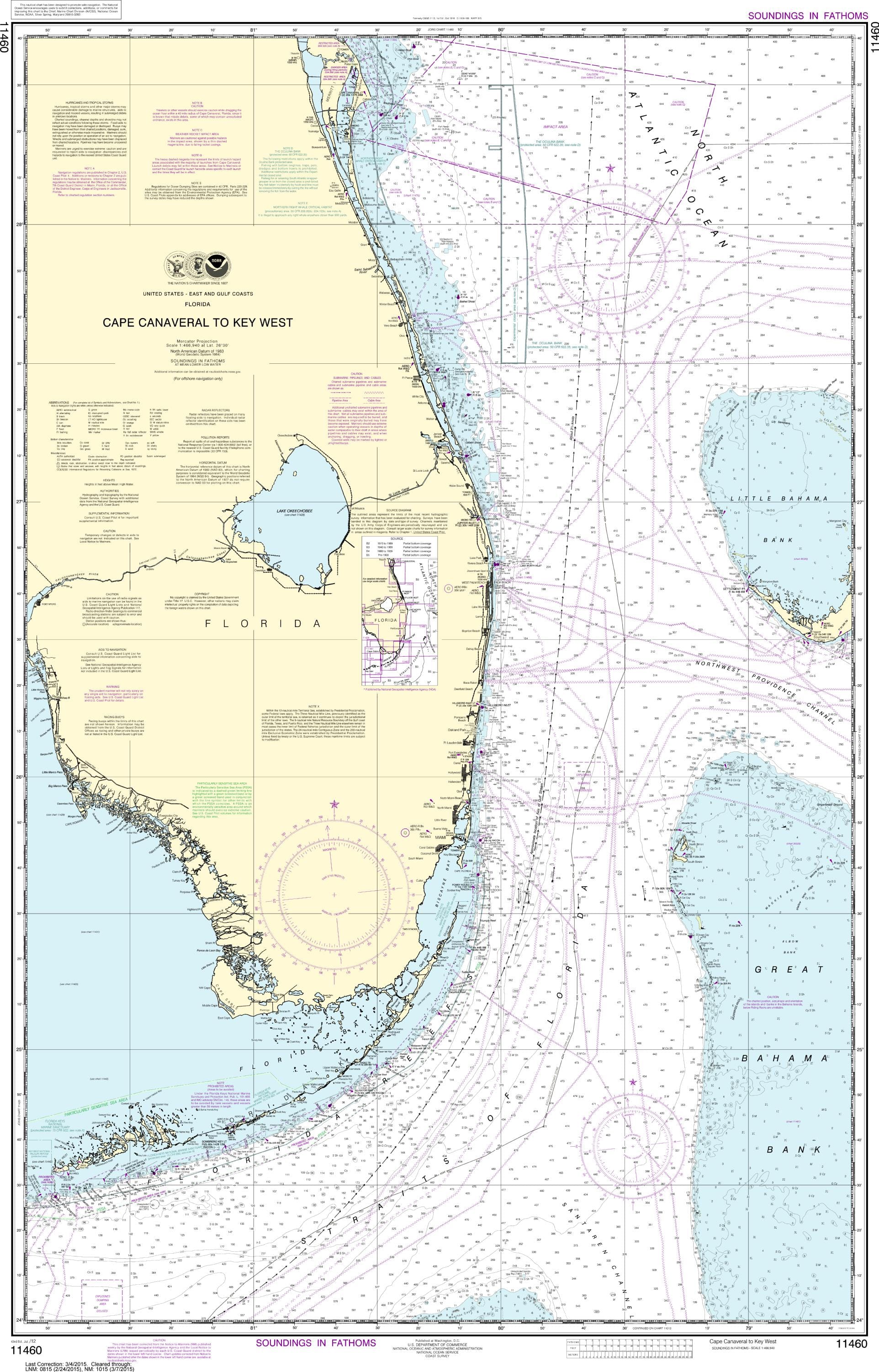NOAA Nautical Chart 11460: Cape Canaveral to Key West