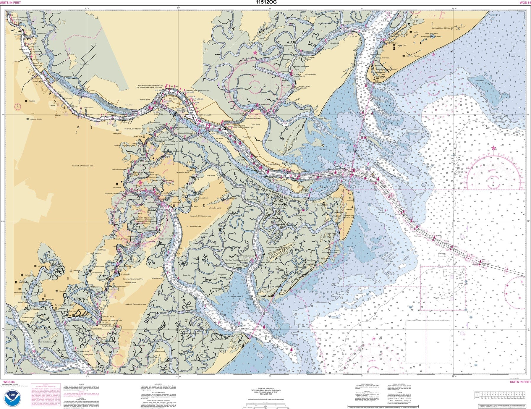 NOAA Nautical Chart 11512 Savannah River Savannah River Chart
