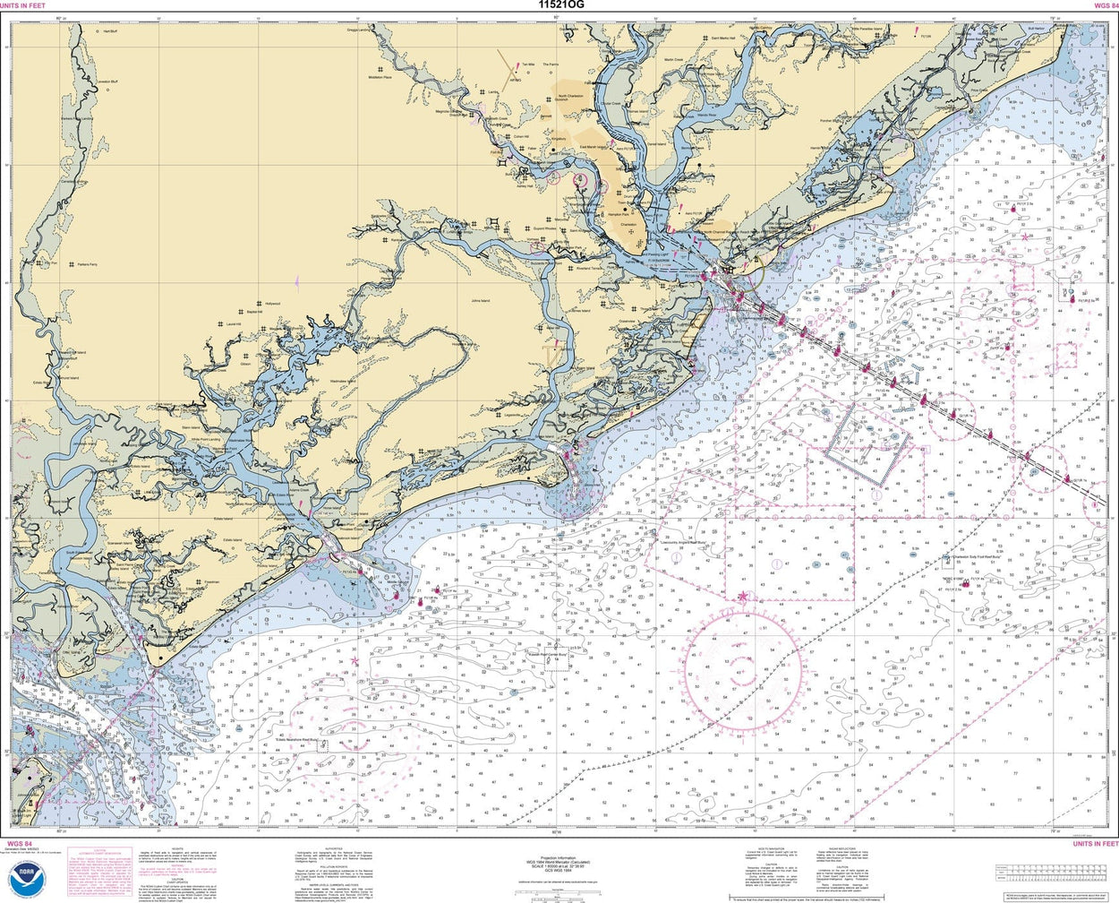 NOAA Nautical Chart 11521 Charleston Habor and Approaches Amnautical