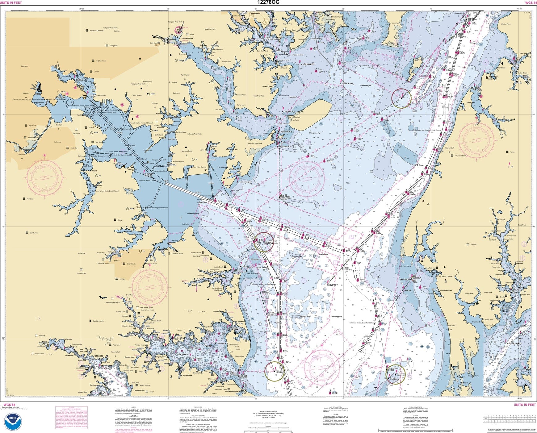 NOAA Nautical Chart 12278: Chesapeake Bay Approaches to Baltimore Harbor