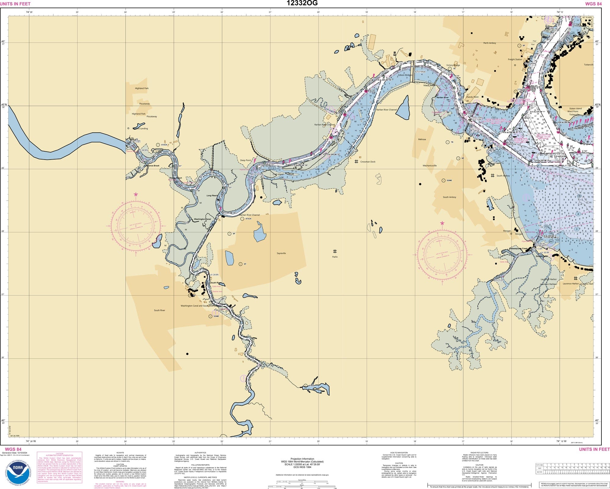 NOAA Nautical Chart 12332: Raritan River Raritan Bay to New Brunswick