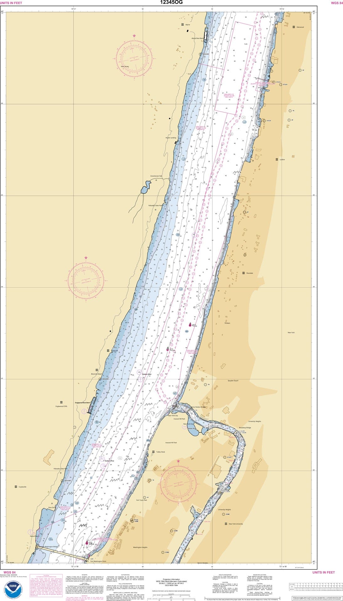 NOAA Nautical Chart 12345: Hudson River George Washington Bridge to Yonkers