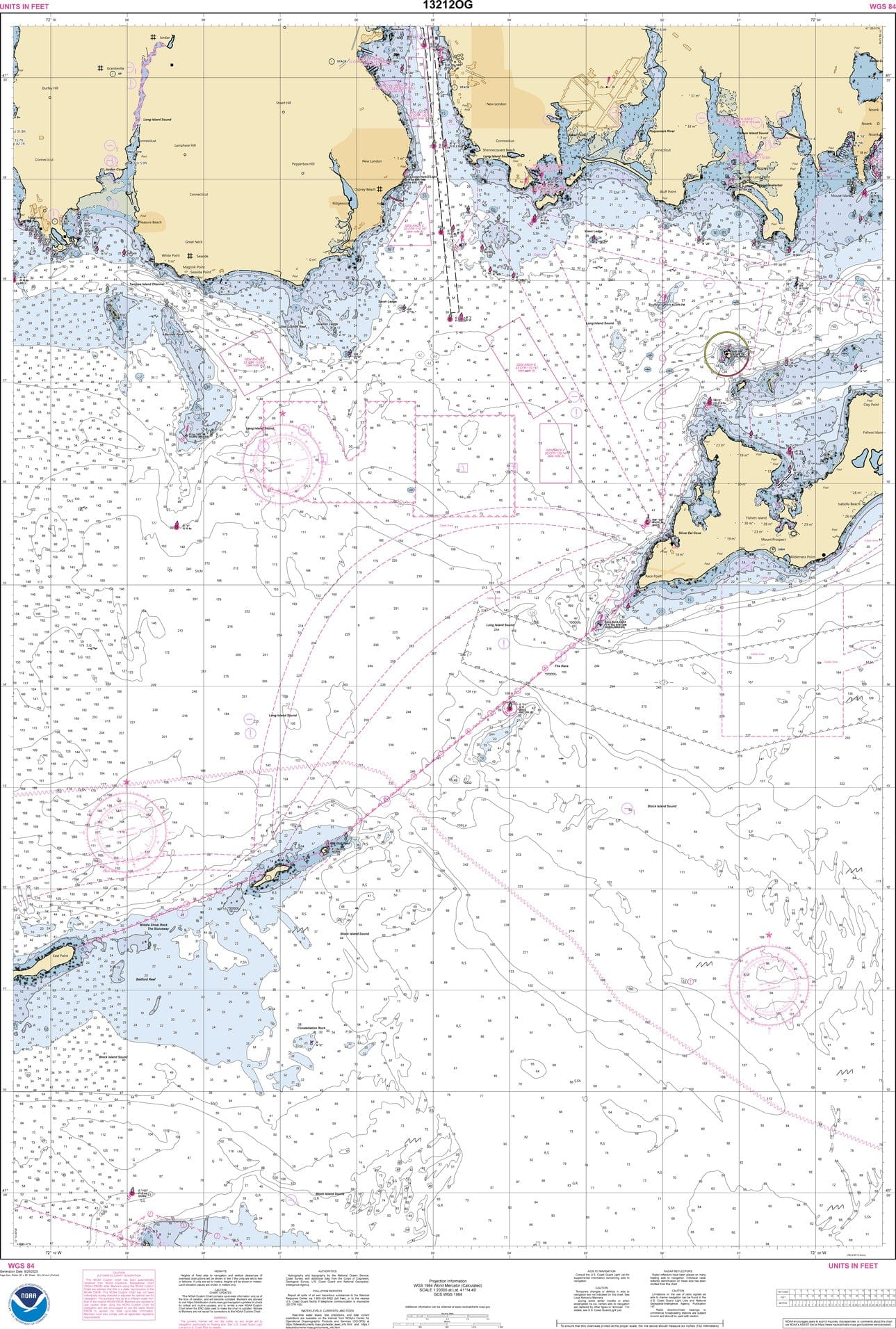 NOAA Nautical Chart 13212: Approaches to New London Harbor