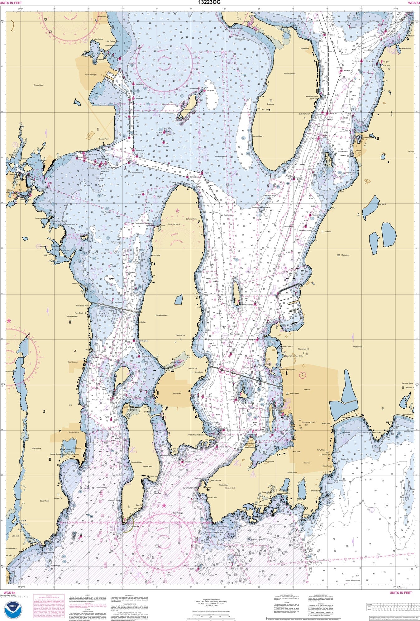 NOAA Nautical Chart 13223 Narragansett Bay, Including Newport Harbor