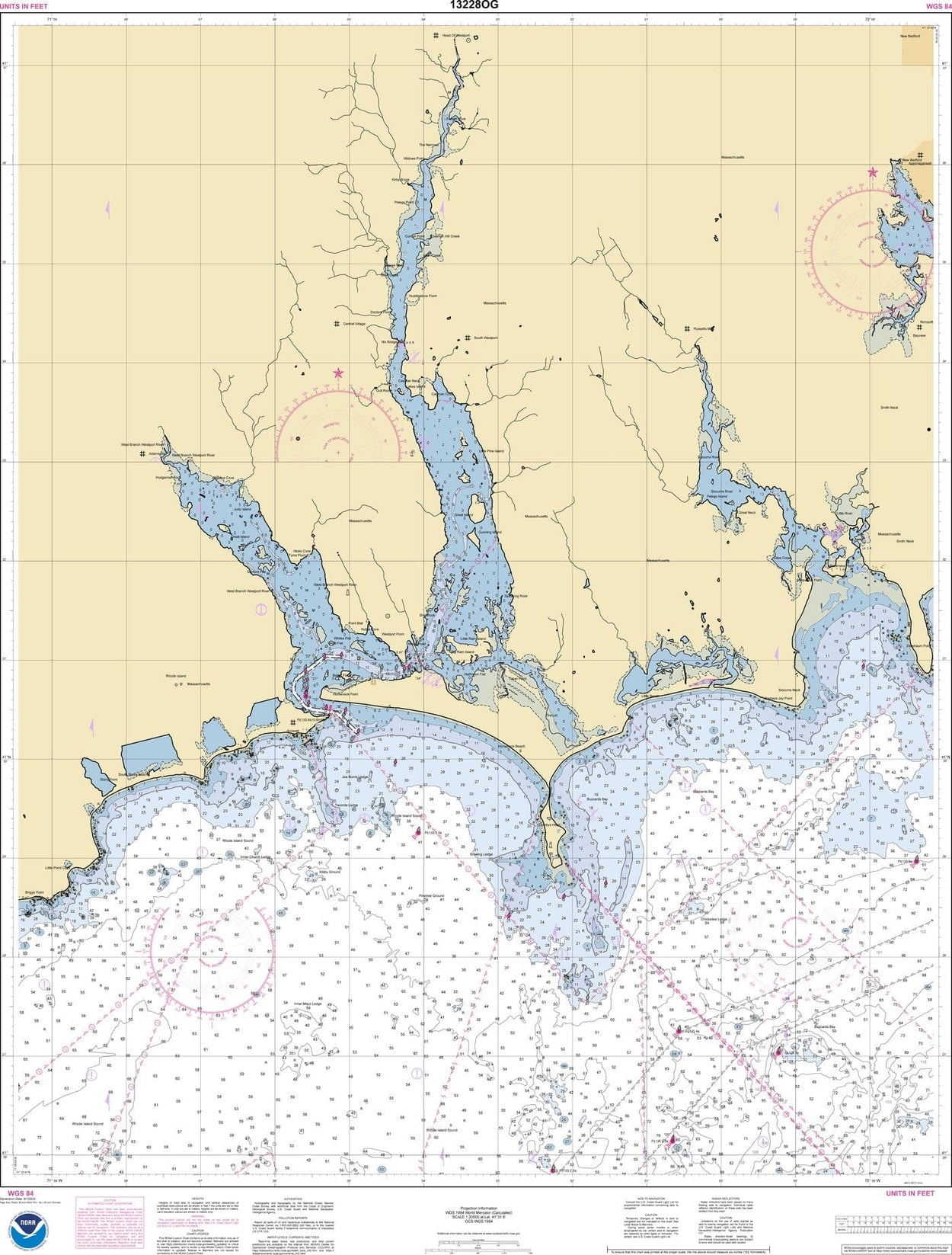 NOAA Nautical Chart 13228 Westport River and Approaches Amnautical