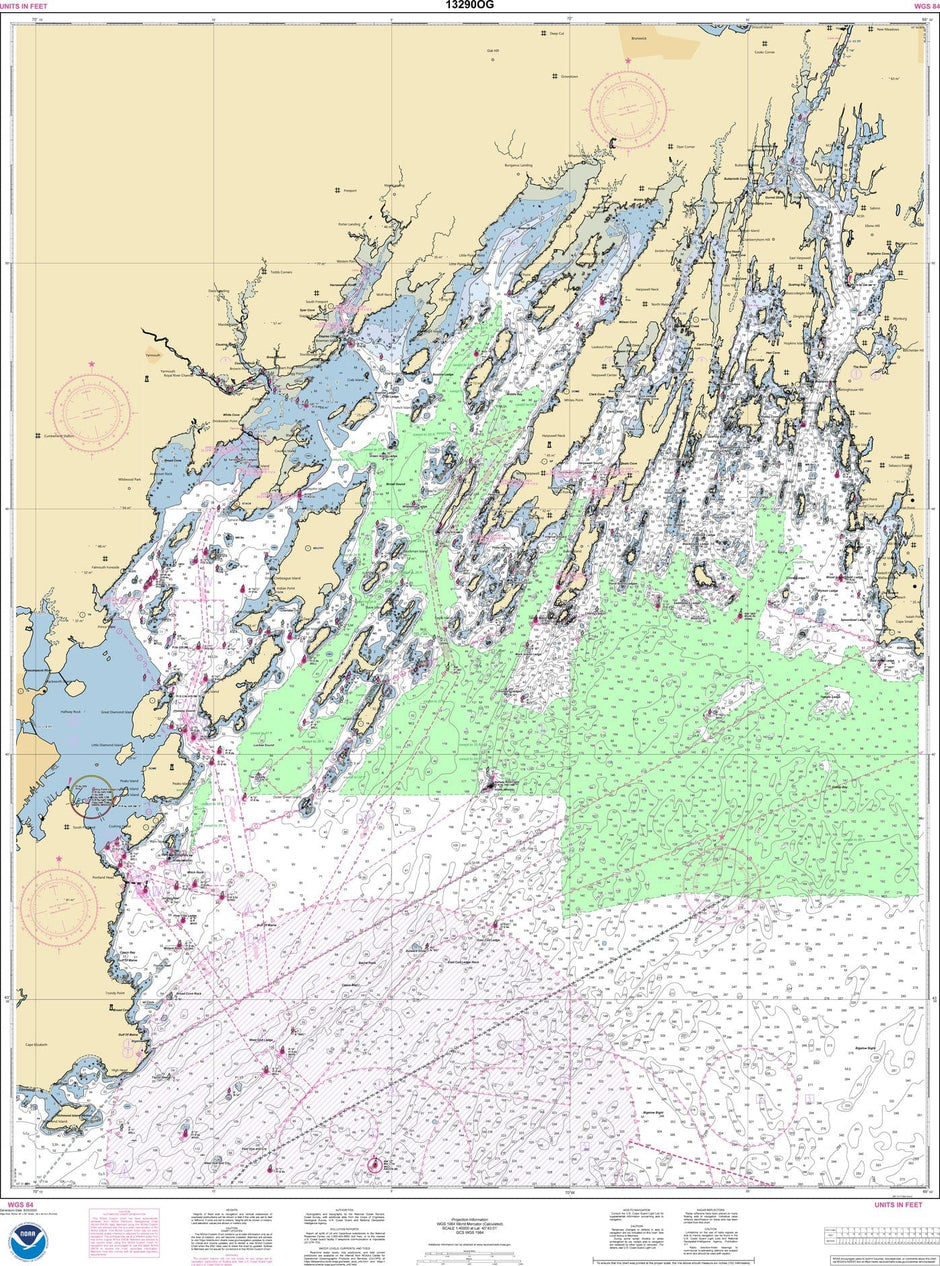 NOAA Casco Bay Chart 13290 Map of Casco Bay Amnautical