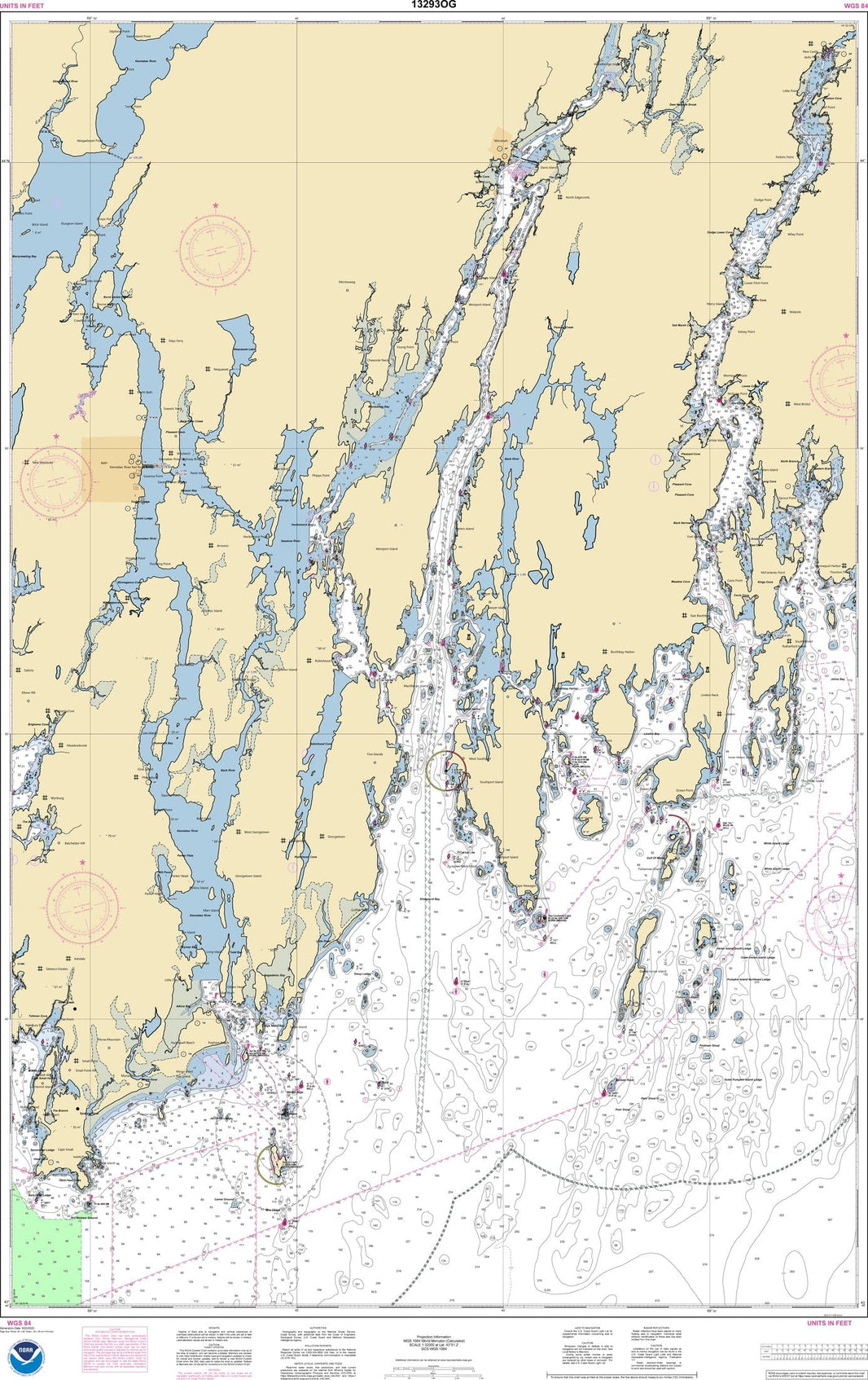 NOAA Chart 13293 Damariscotta, Sheepscot and Kennebec Rivers;South