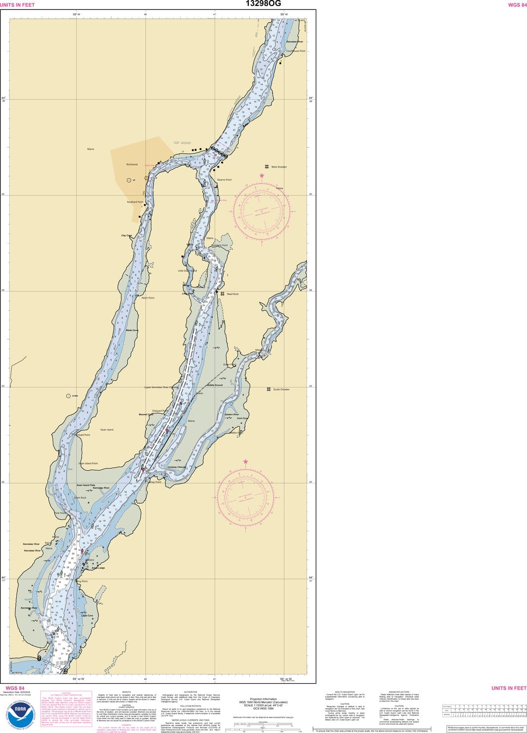 NOAA Nautical Chart 13298: Kennebec River Bath to Courthouse Point