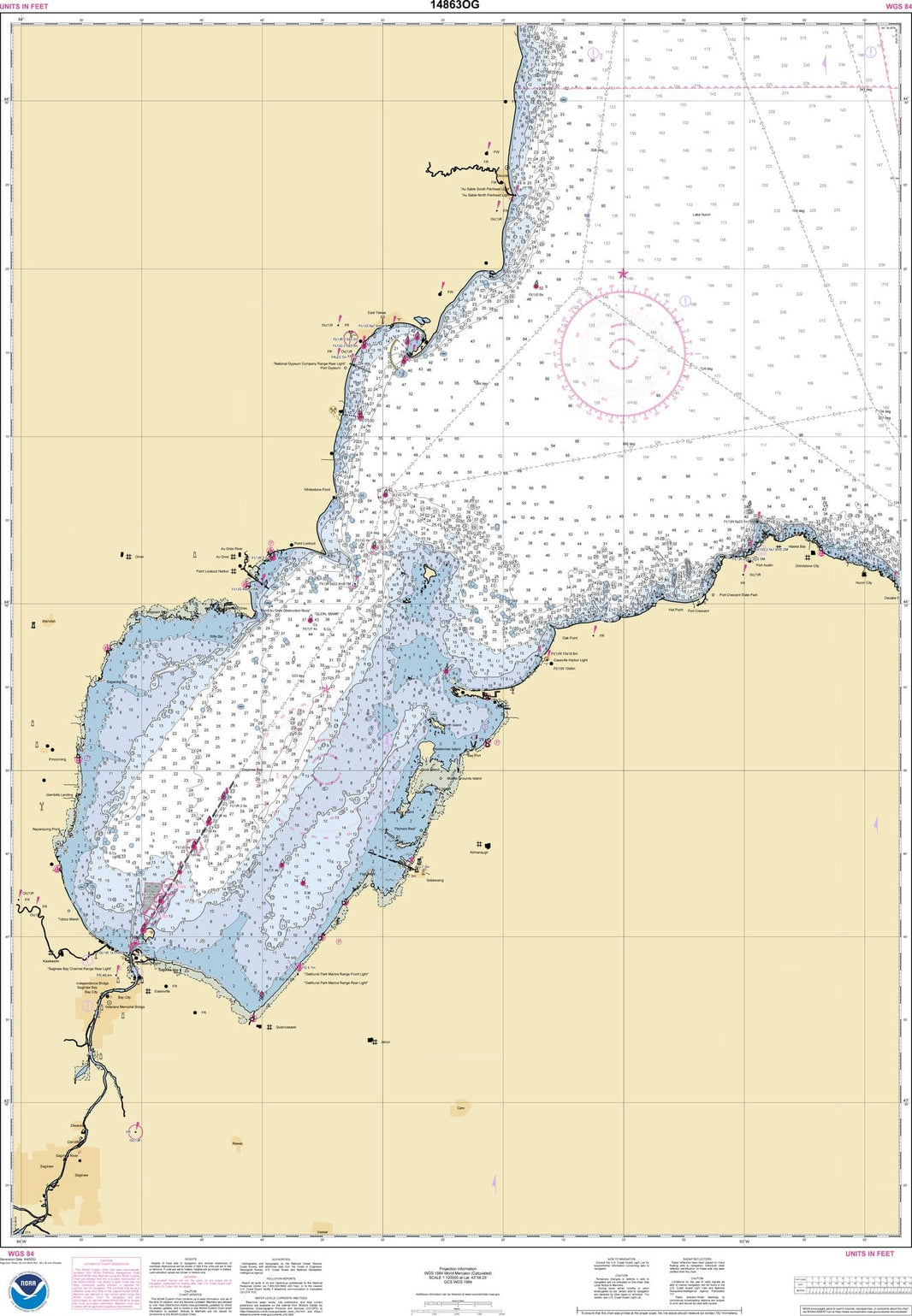 NOAA Nautical Chart 14863 Saginaw Bay; Port Austin Harbor; Caseville