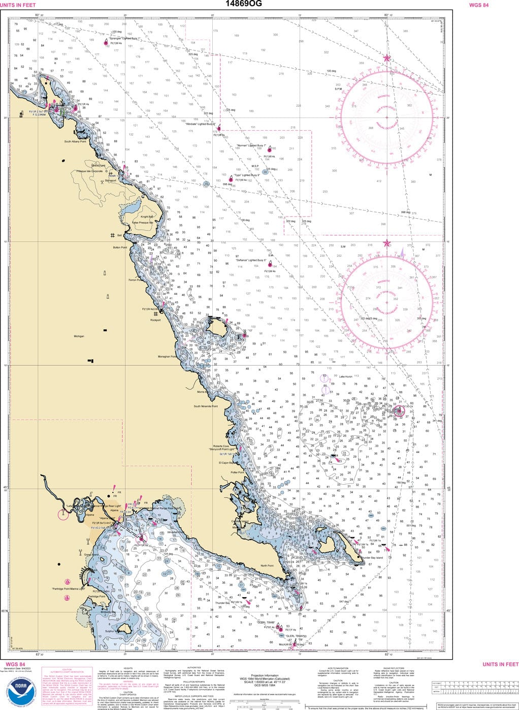 NOAA Nautical Chart 14869: Thunder Bay Island to Presque Isle;Stoneport Harbor;Resque Isle Harbor