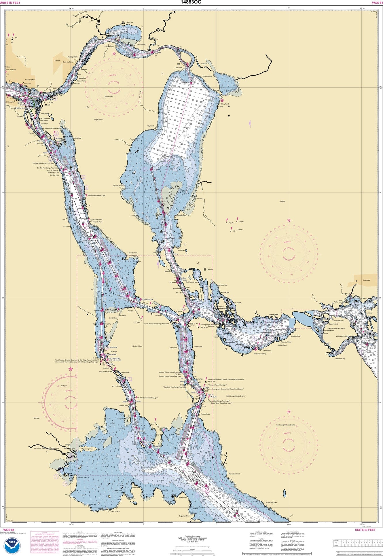 NOAA Nautical Chart 14883: St. Marys River - Munuscong Lake to Sault Ste. Marie