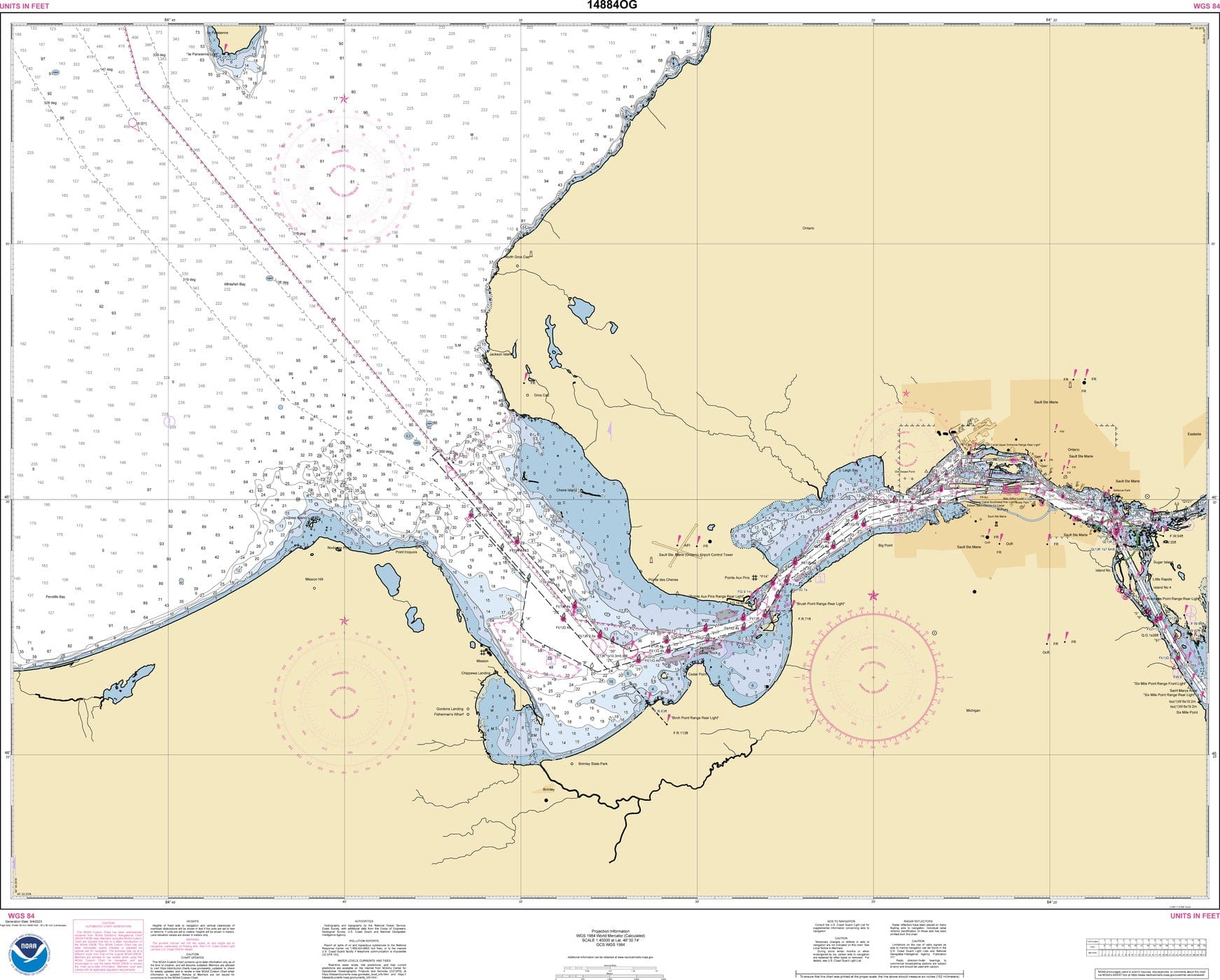 NOAA Nautical Chart 14884: St. Marys River - Head of Lake Nicolet to Whitefish Bay;Sault Ste. Marie