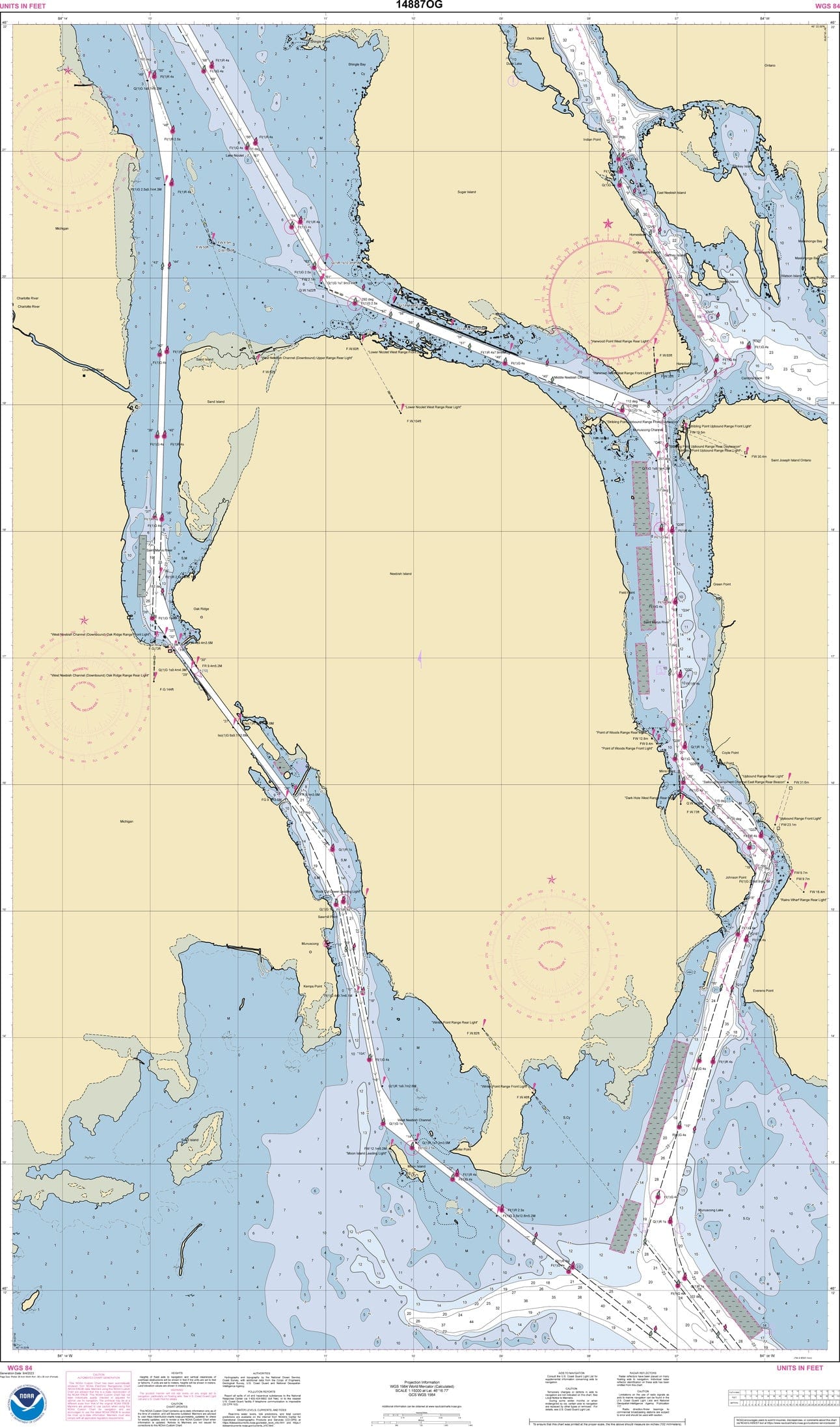 NOAA Nautical Chart 14887: St Marys River - Vicinity of Neebish Island