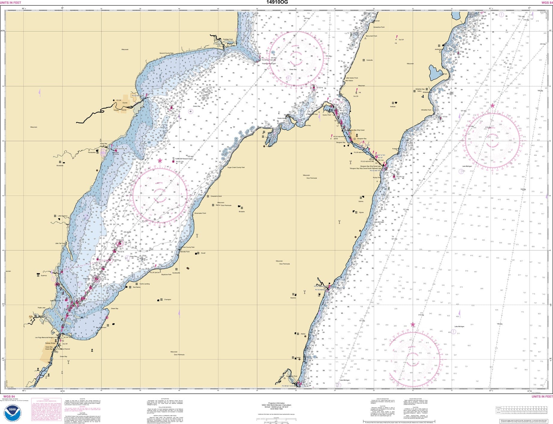 NOAA Nautical Chart 14910: Lower Green Bay;Oconto Harbor;Algoma