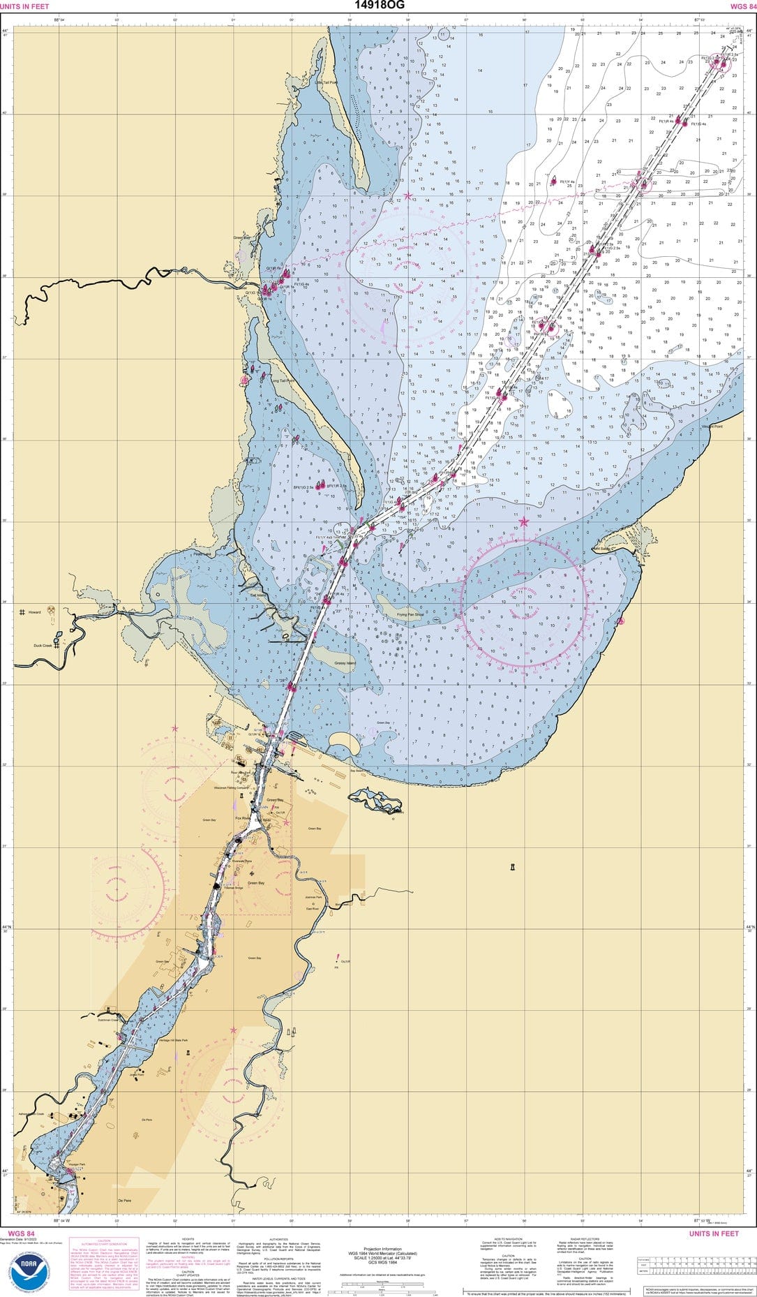 NOAA Nautical Chart 14918: Head of Green Bay, including Fox River below De Pere;Green Bay