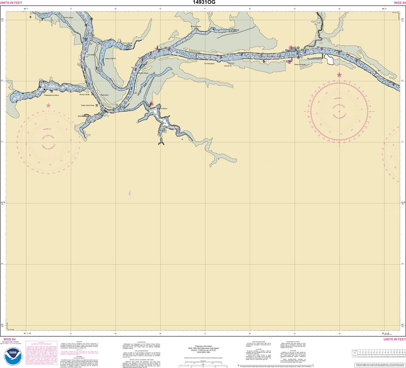 NOAA Nautical Chart 14931: Grand River From Dermo Bayou To Bass River
