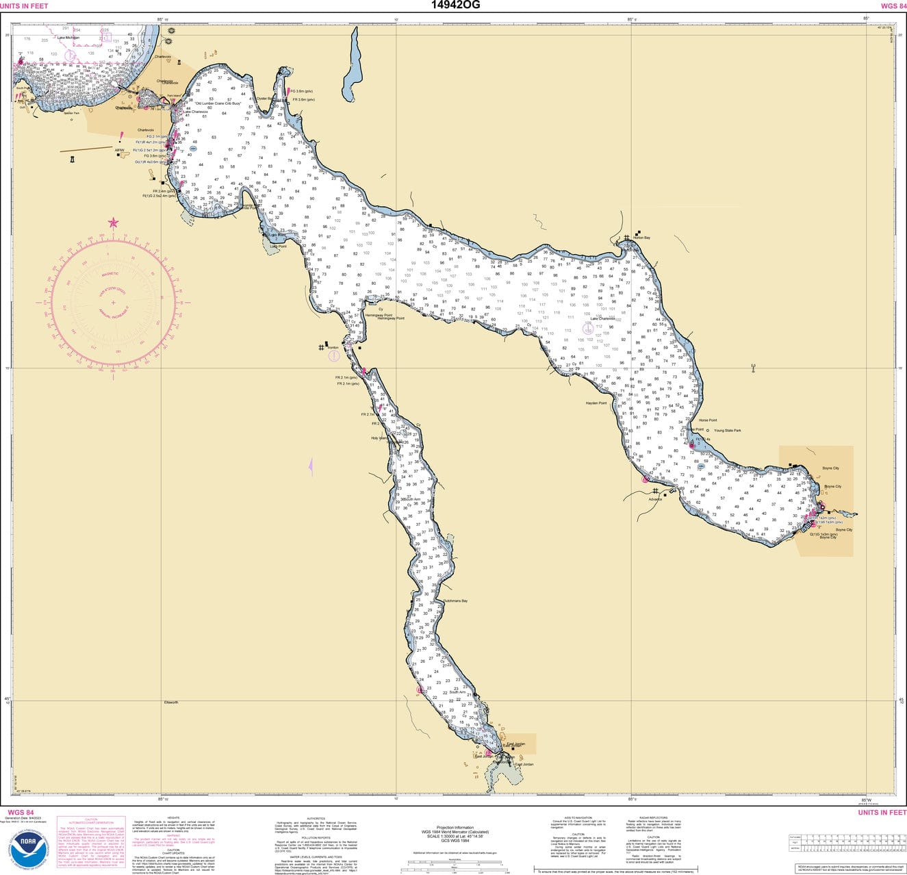 NOAA Nautical Chart 14942: Lake Charlevoix;Charlevoix, South Point to Round Lake