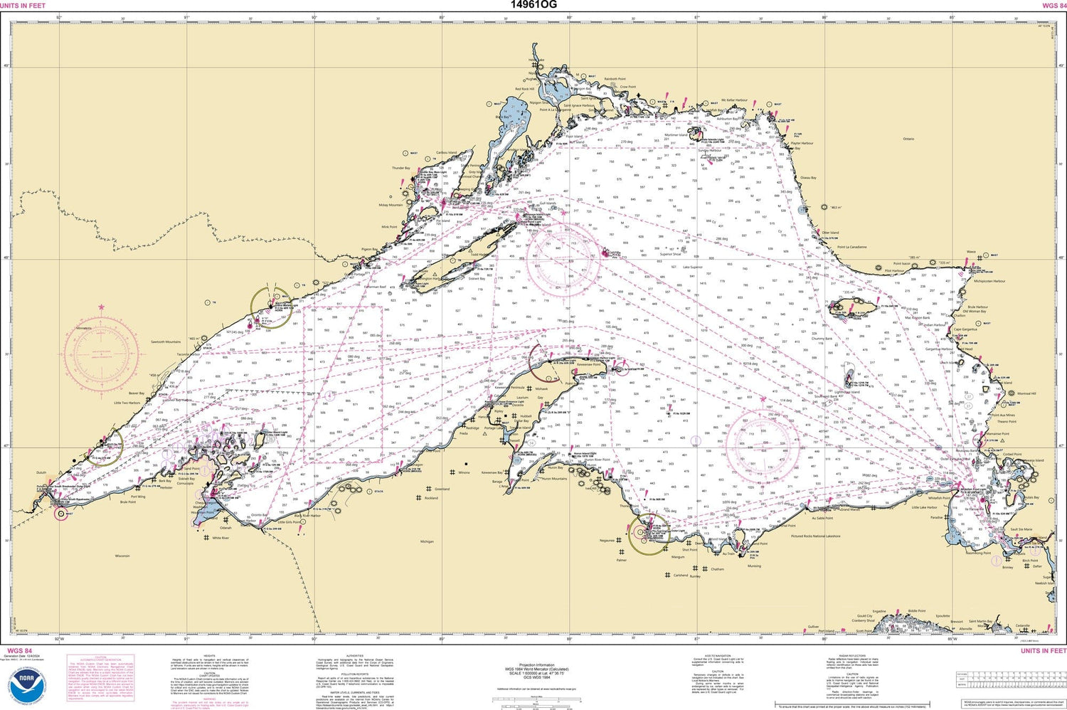 NOAA Nautical Chart 14961 Lake Superior Mercator Plotting Sheet