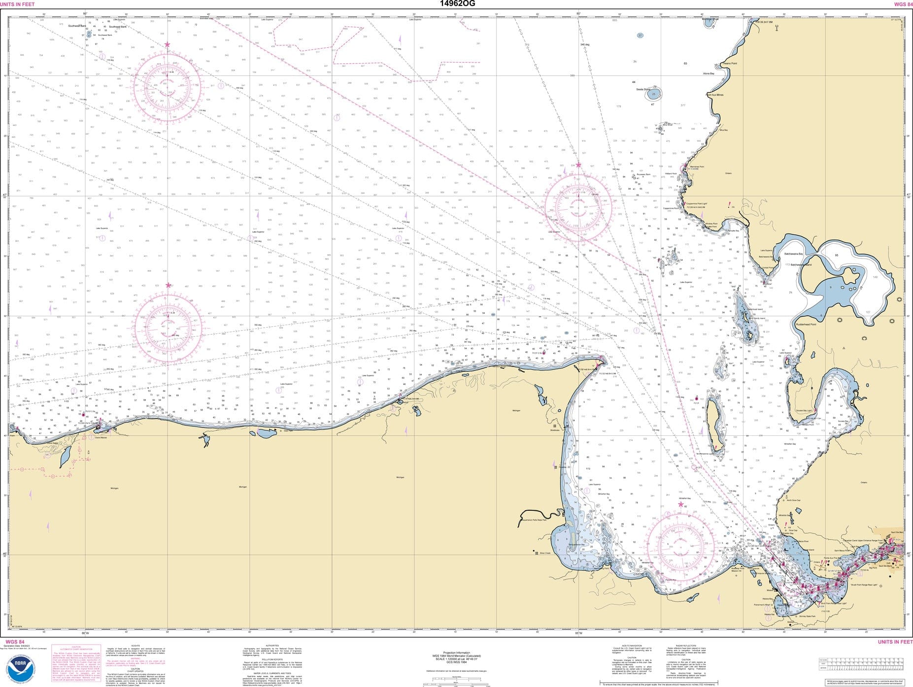 NOAA Nautical Chart 14962: St. Marys River to Au Sable Point; Whitefish Point; Little Lake Harbors; Grand Marais Harbor