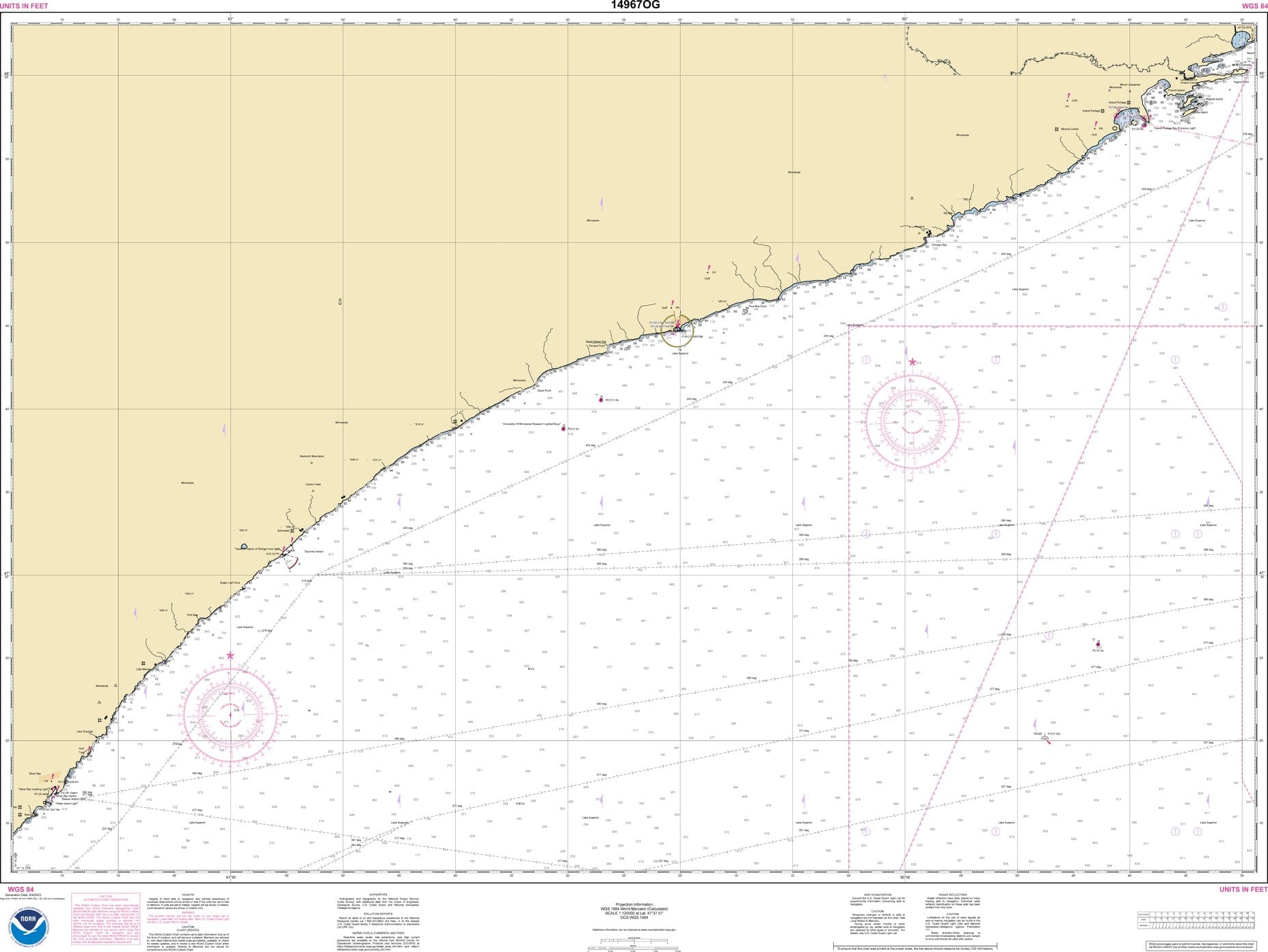 NOAA Nautical Chart 14967: Beaver Bay to Pigeon Point; Silver Bay Harbor; Taconite Harbor; Grand Marais Harbor