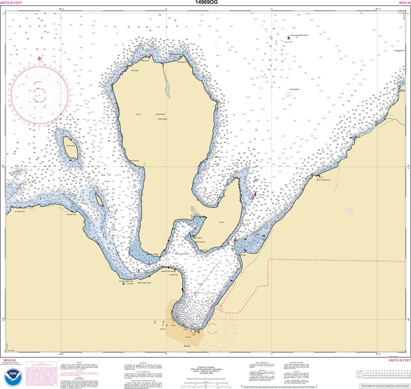 NOAA Nautical Chart 14969: Munising Harbor and Approaches;Munising Harbor