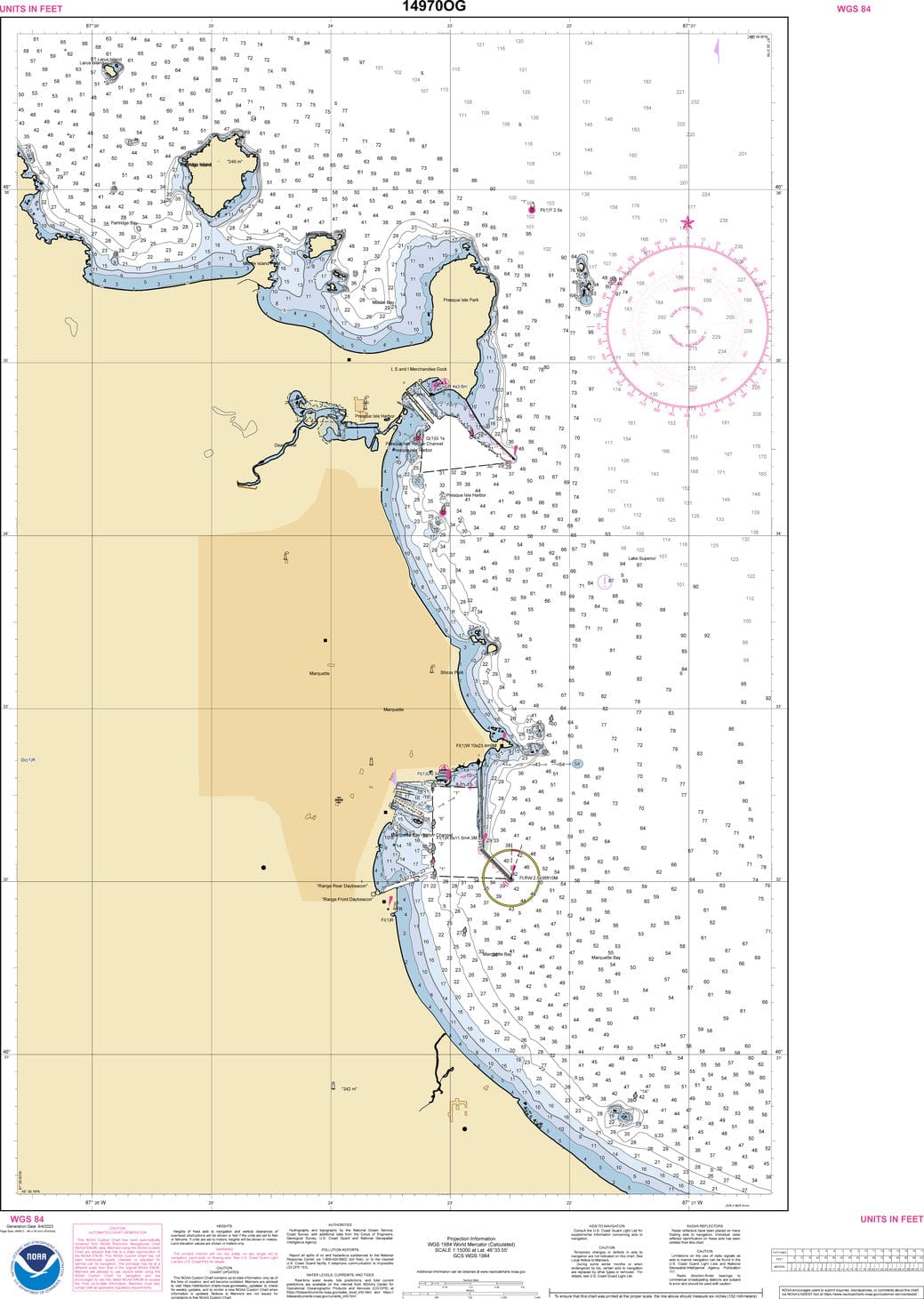 NOAA Nautical Chart 14970: Marquette and Presque Isle Harbors