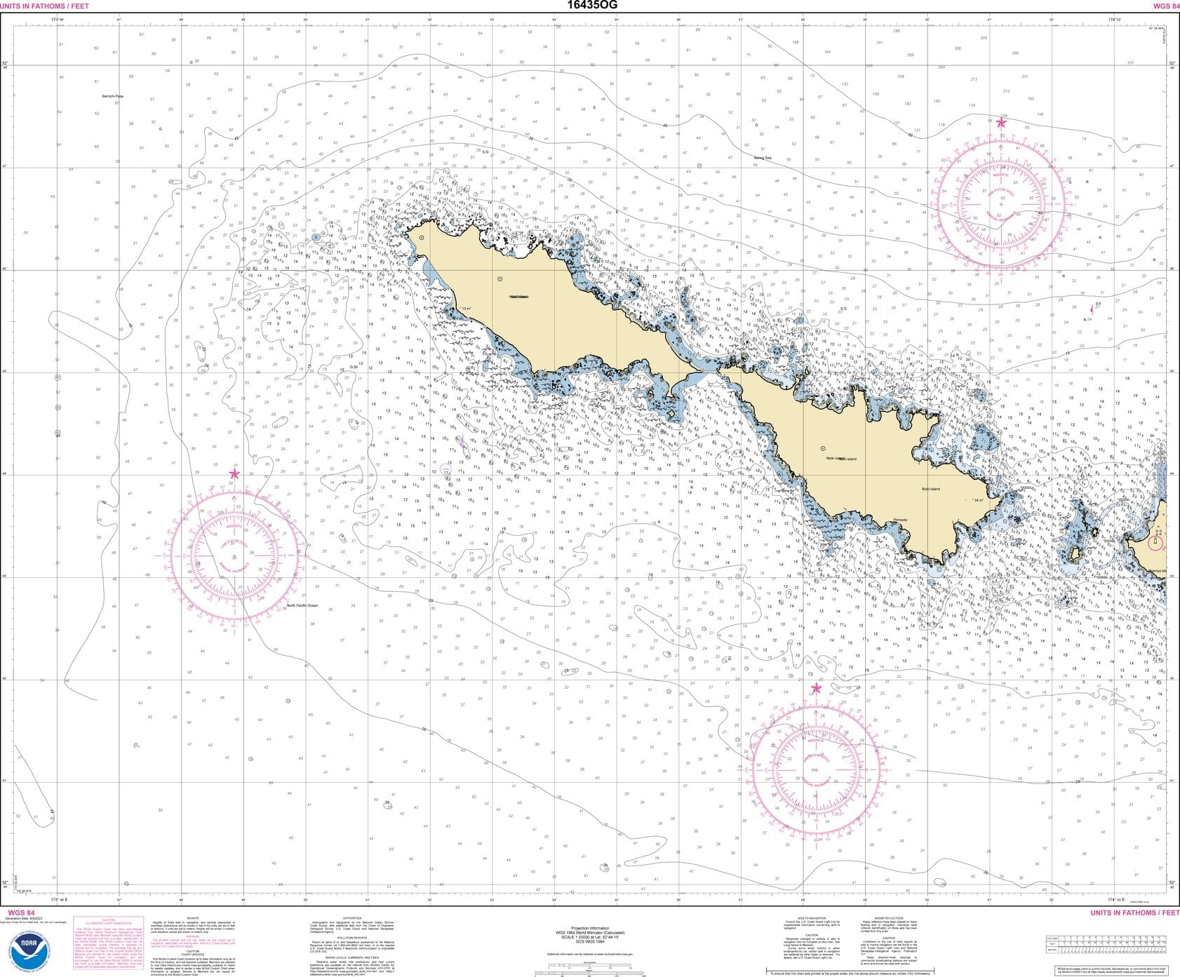 NOAA Nautical Chart 16435: Semichi Islands Alaid and Nizki Islands