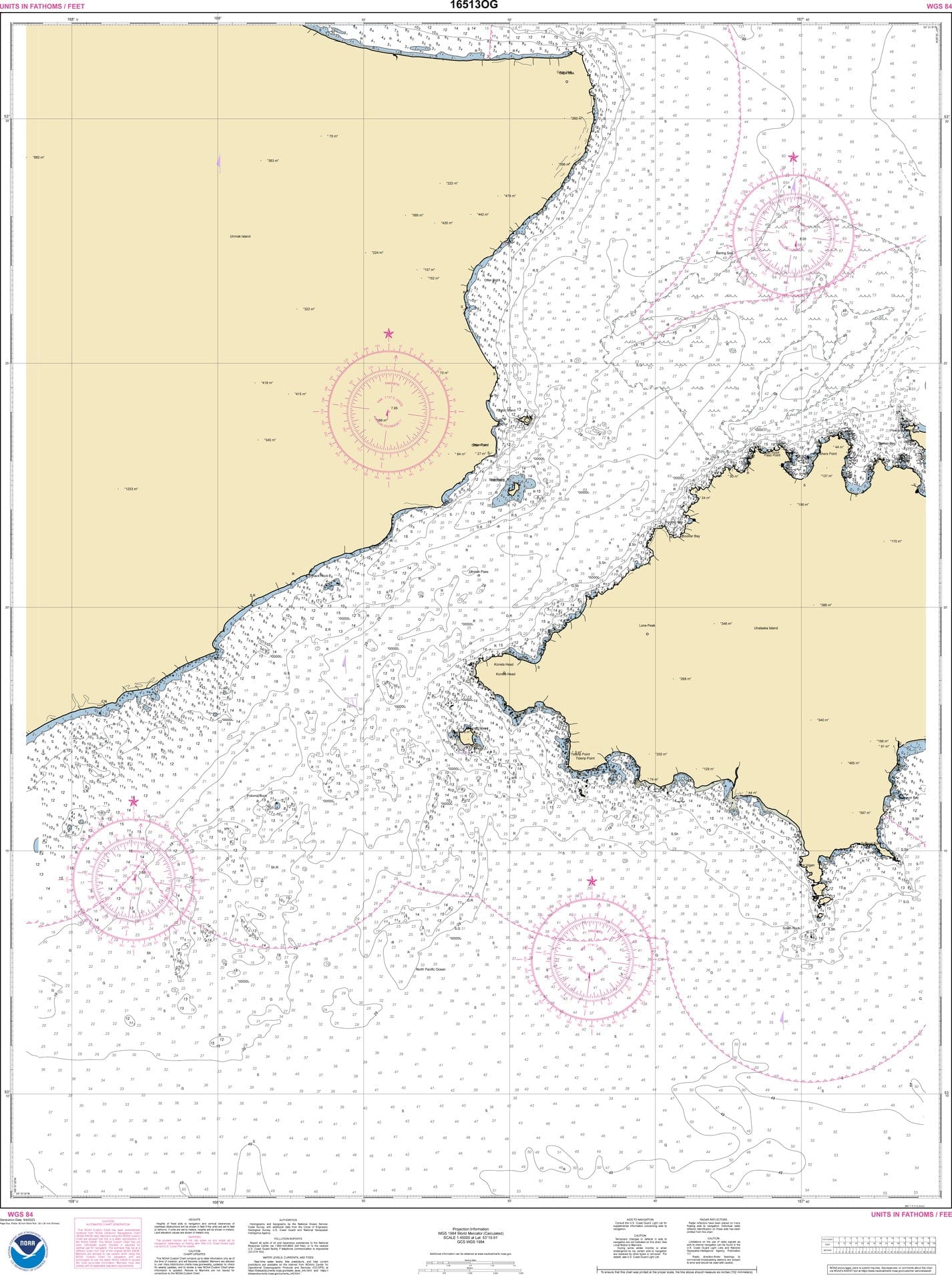 チャートギャラリー　ChartGalleryStandard 5 NOAA Nautical Chart 16513: Unalaska Island Umnak Pass and