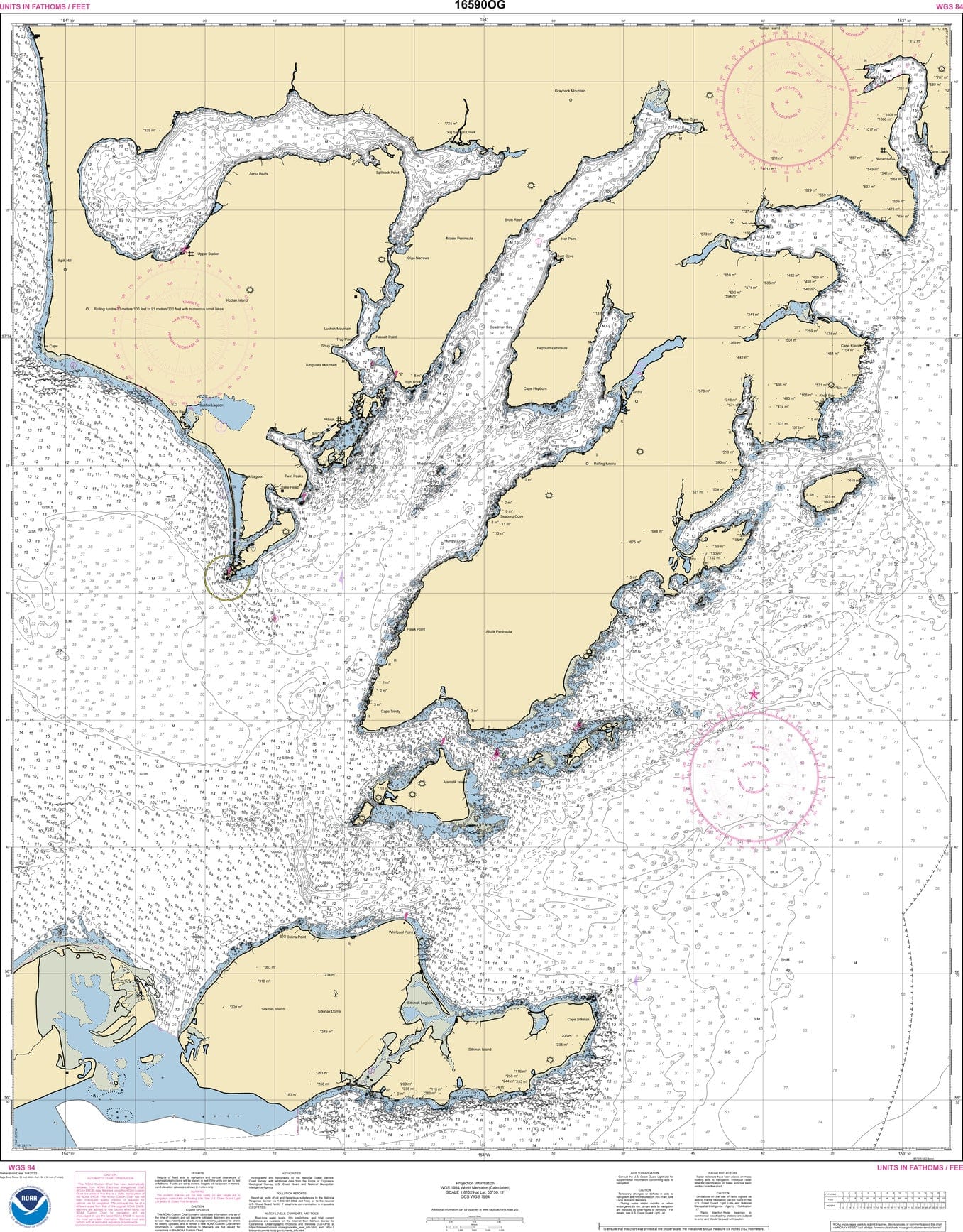 NOAA Nautical Chart 16590 Kodiak Island Sitkinak Strait and Alitak Ba