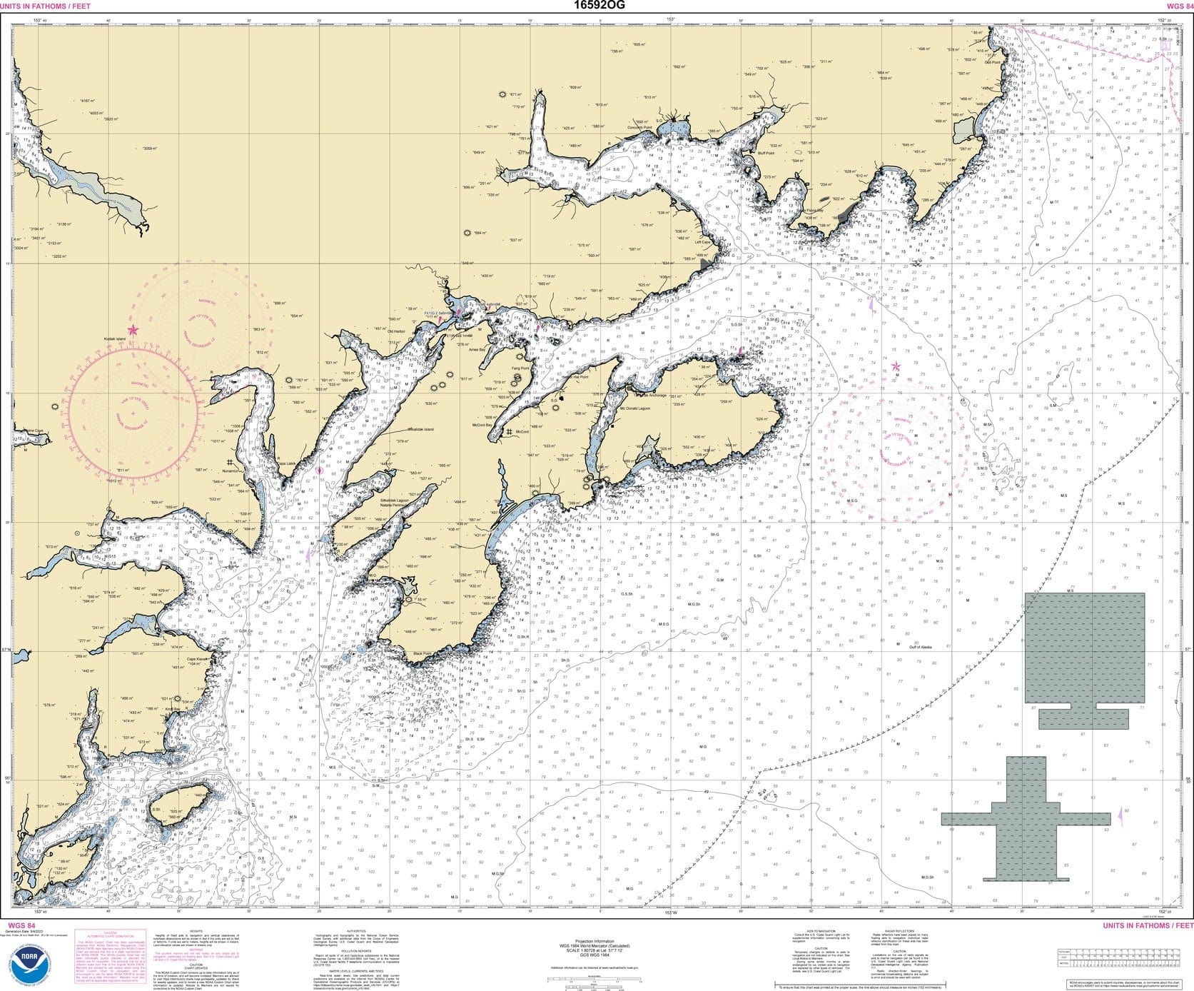 NOAA Nautical Chart 16592: Kodiak Island Gull Point to Kaguyak Bay;Sitkalidak Passage