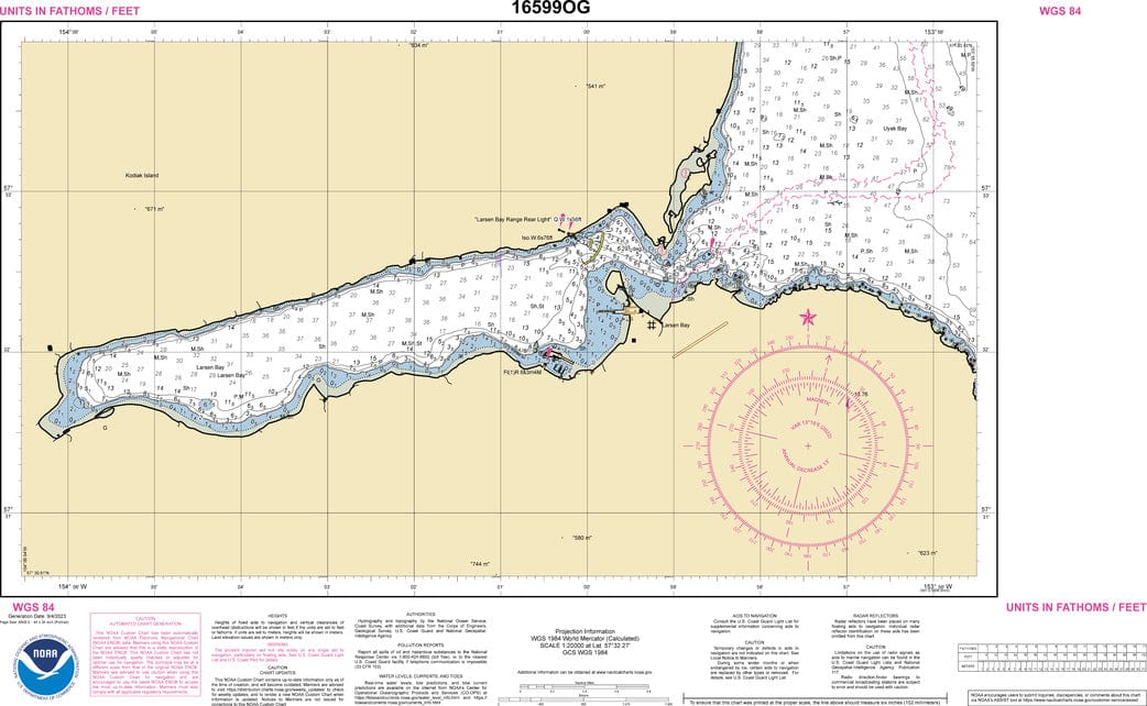 NOAA Nautical Chart 16599: Bays and Anchorages, Kodiak Island Karluk Anchorage;Larsen Bay;Uyak Anchorage