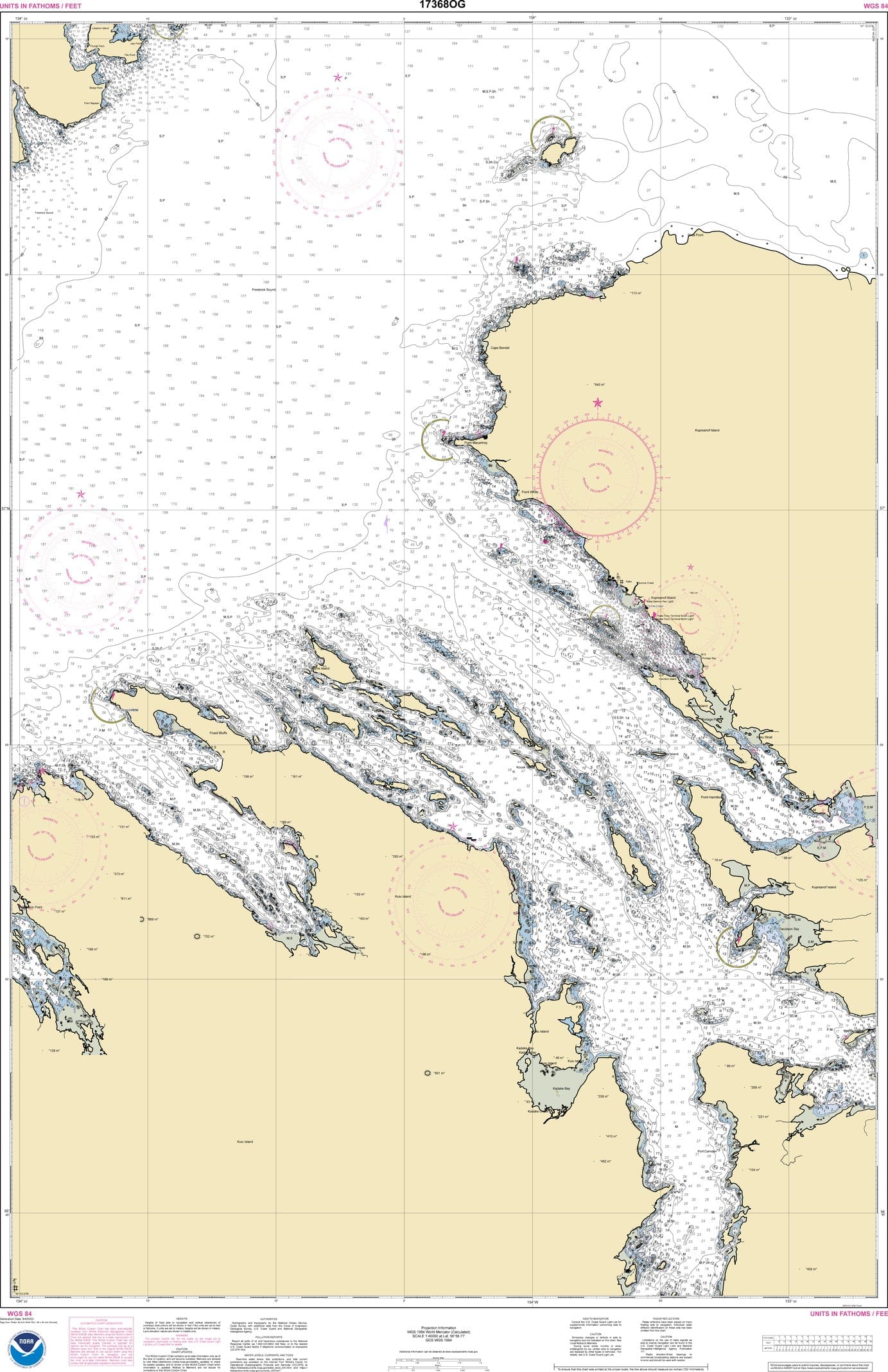 NOAA Nautical Chart 17368: Keku Strait-northern part, including Saginaw and Security Bays and Port Camden;Kake Inset