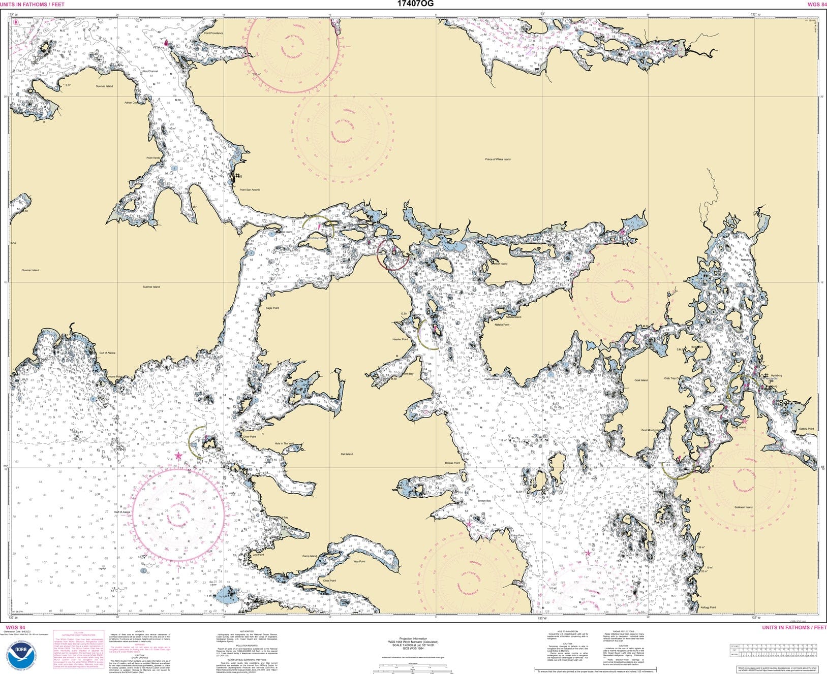 NOAA Nautical Chart 17407: Northern part of Tlevak Strait and Uloa Channel