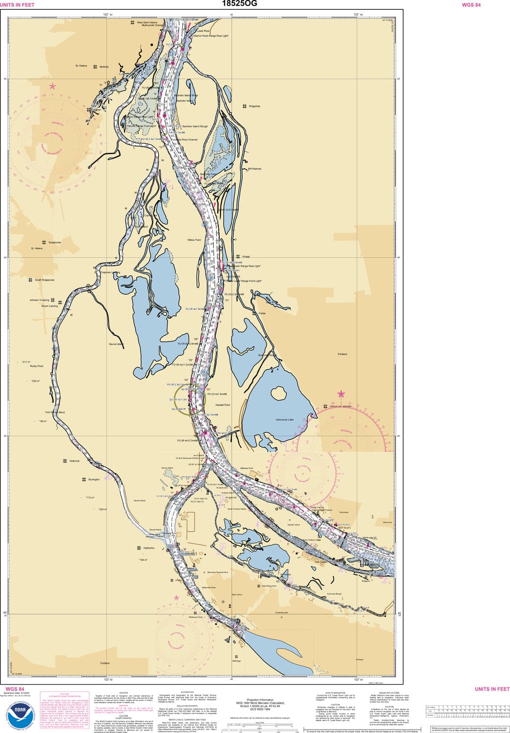 NOAA Nautical Chart 18525: Columbia River Saint Helens to Vancouver