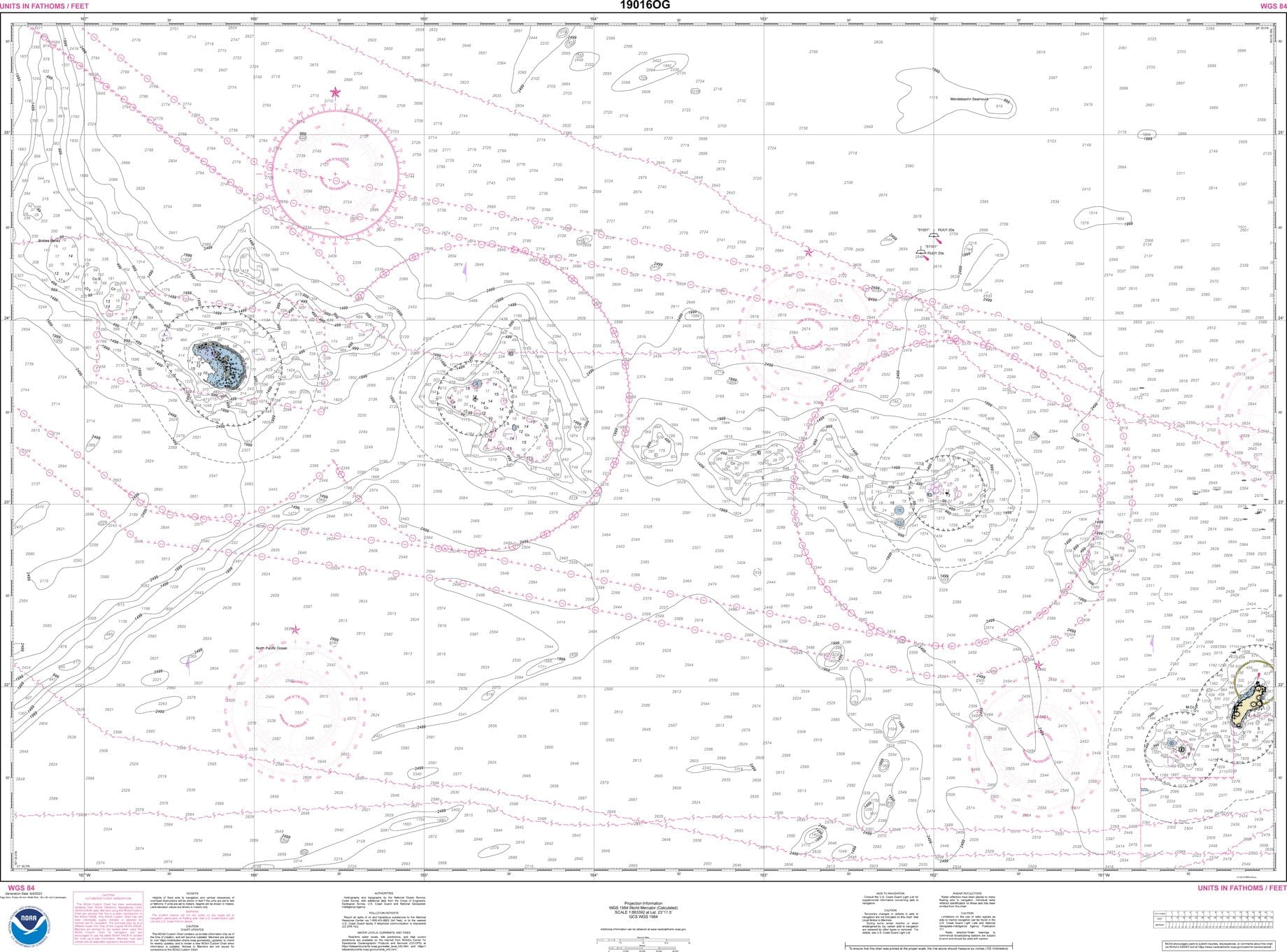 NOAA Nautical Chart 19016: Ni'ihau to French Frigate Shoals;Necker Island;Nihoa