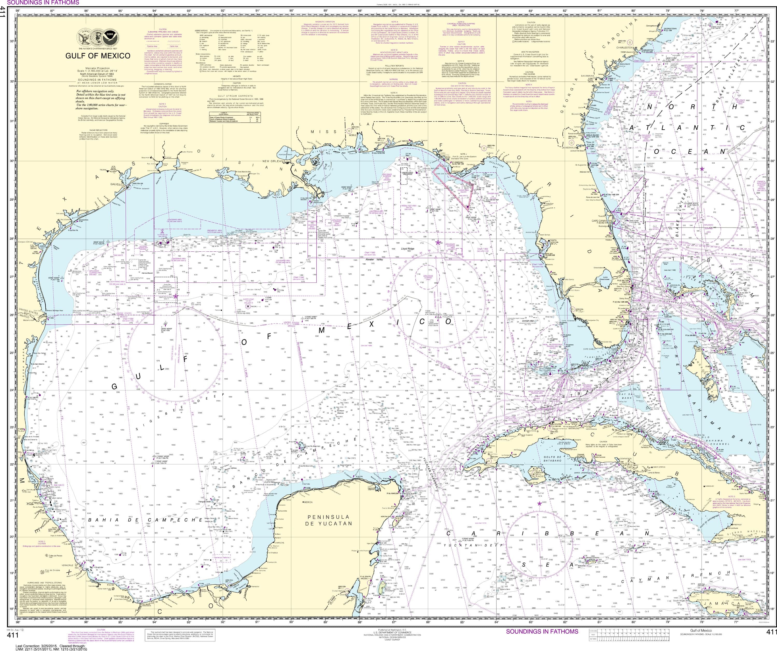 NOAA Nautical Chart 411: Gulf of America/Mexico