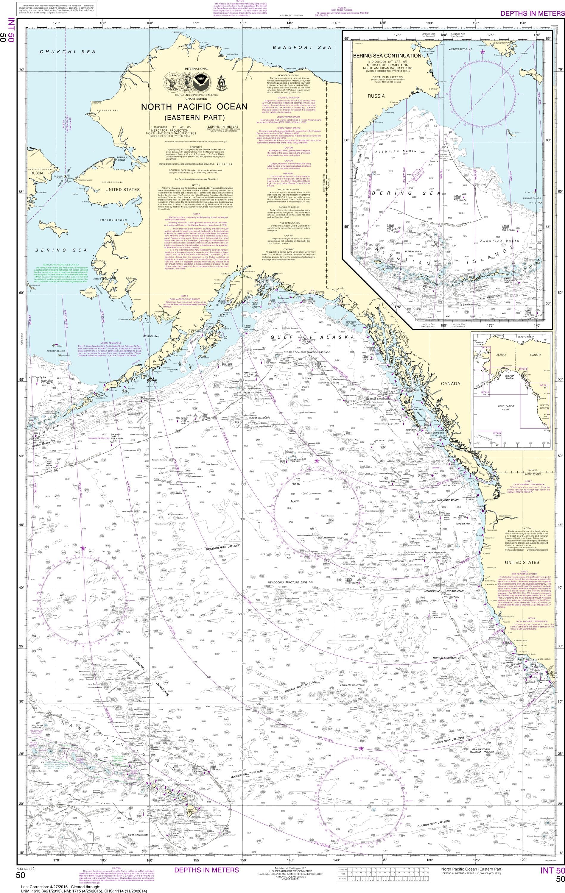 NOAA Nautical Chart 50: North Pacific Ocean (eastern part) Bering Sea Continuation