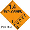 Placard Class 1.4: Explosives, Tabbed Removable Vinyl DOT Placard