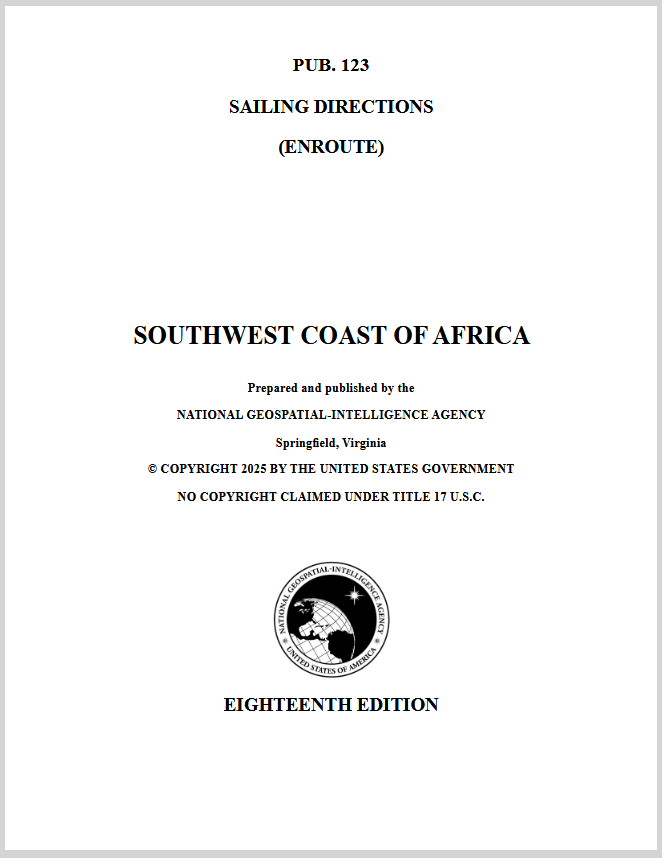 Sailing Directions Pub. 123 - Southwest Coast of Africa, 17th Edition 2021