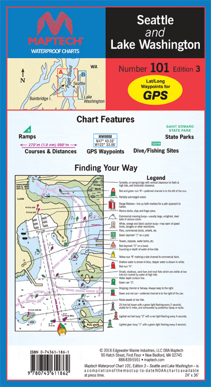 Seattle and Lake Washington Waterproof Chart, 3rd Edition