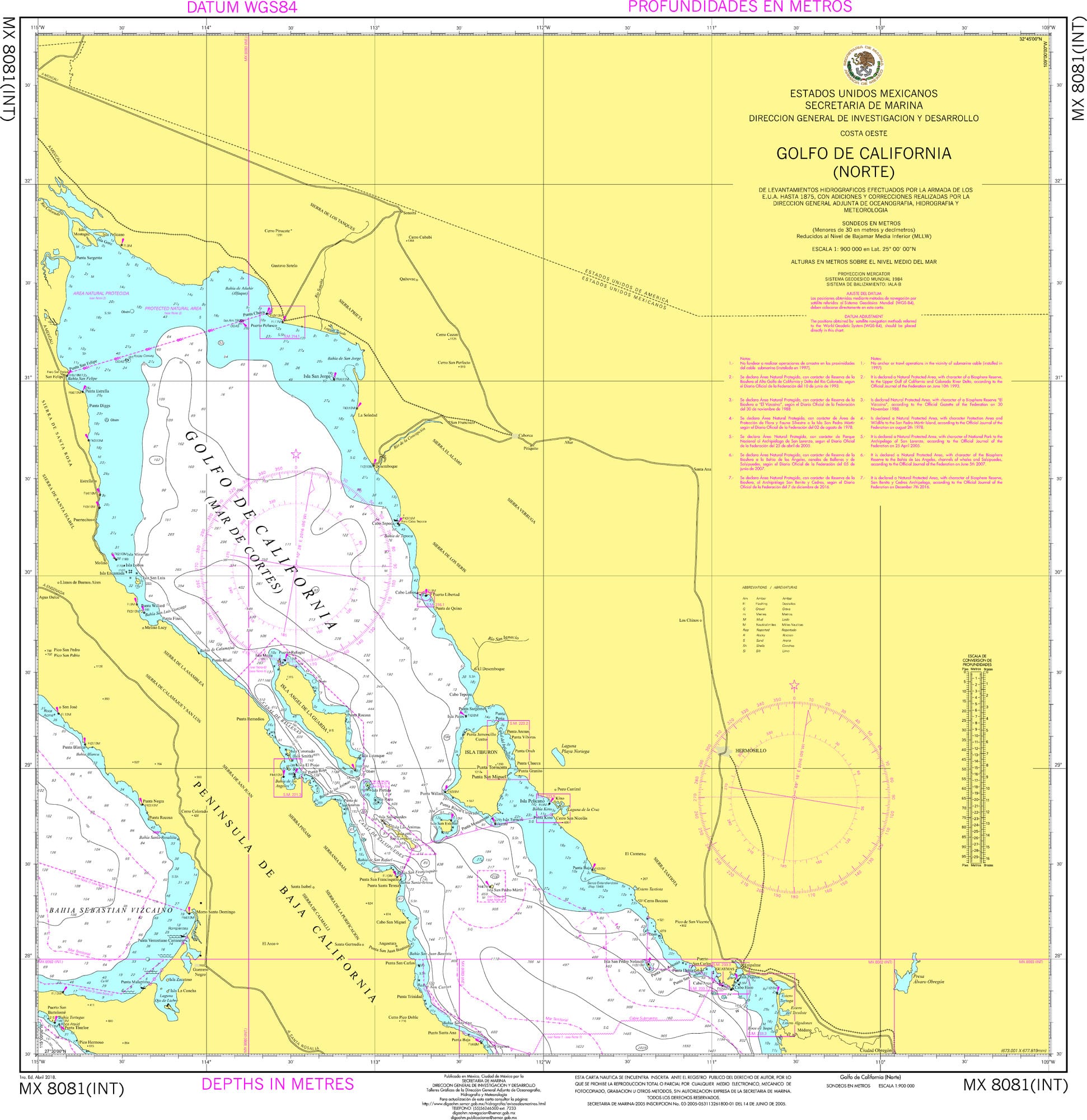 SEMAR Nautical Chart MX8081: Golfo De California Norte