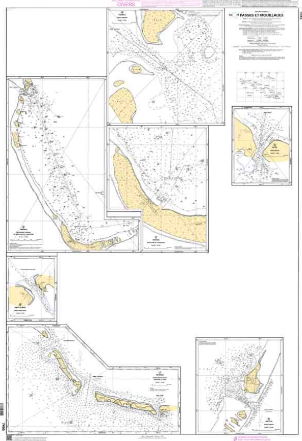 SHOM Chart SHOM7455: Îles des Tuamotu - Passes et Mouillages