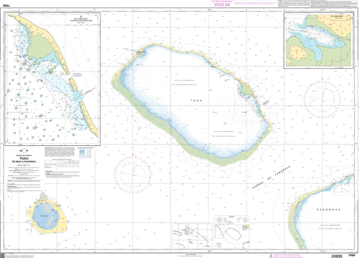 SHOM Chart SHOM7456: Toau - De Niau à Fakarava