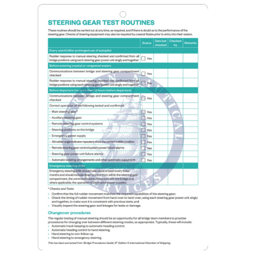 Steering Gear: Test Routines and Check Lists, 2023 Edition